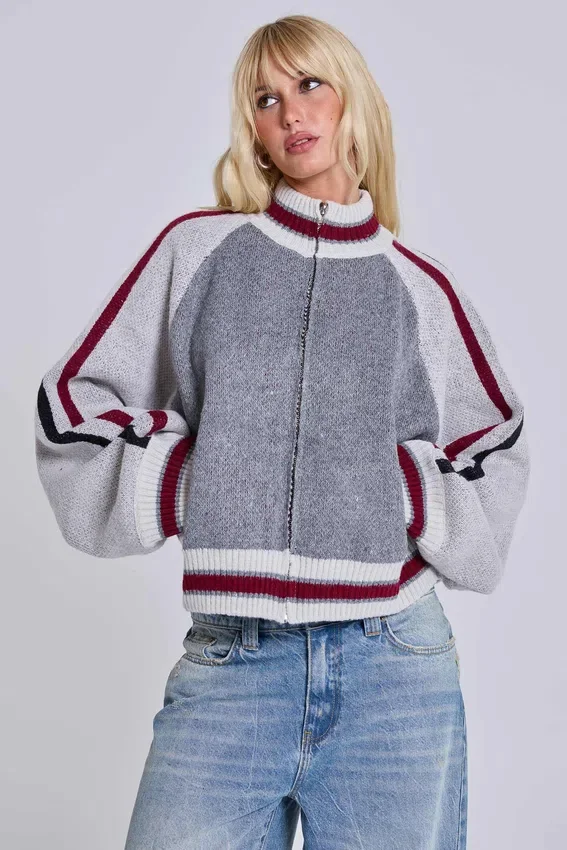 Blouson aviateur en maille Team 85 gris