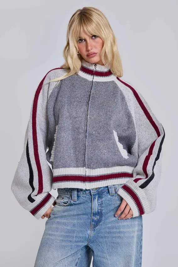 Blouson aviateur en maille Team 85 gris