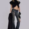 Jeans bootcut taille basse en dentelle délavée Tori