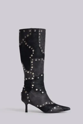 Bottes montant jusqu’aux genoux cloutées « Shadow »