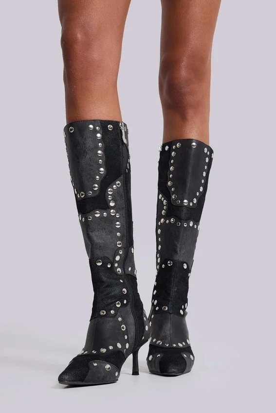 Bottes montant jusqu’aux genoux cloutées « Shadow »