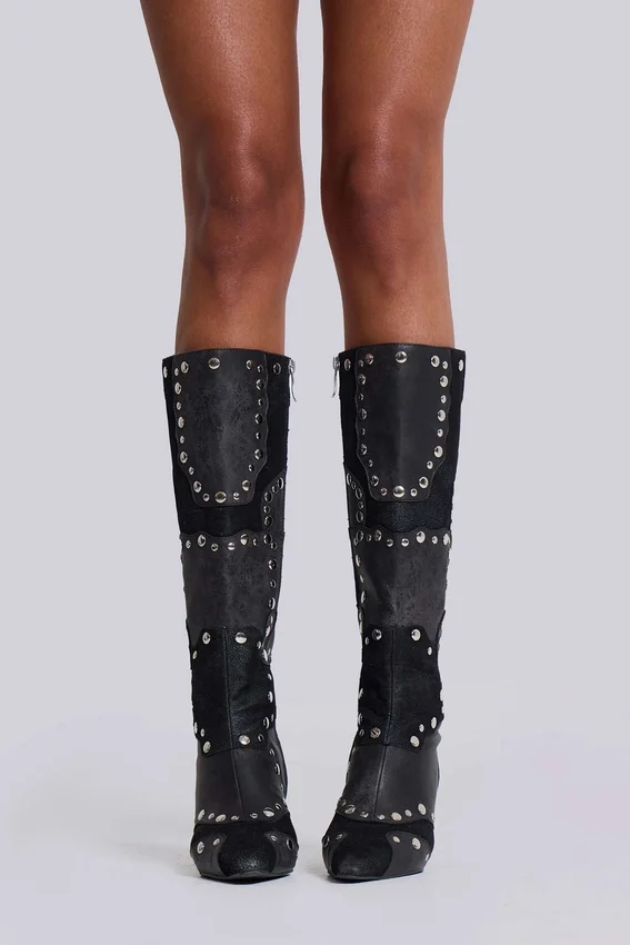 Bottes montant jusqu’aux genoux cloutées « Shadow »