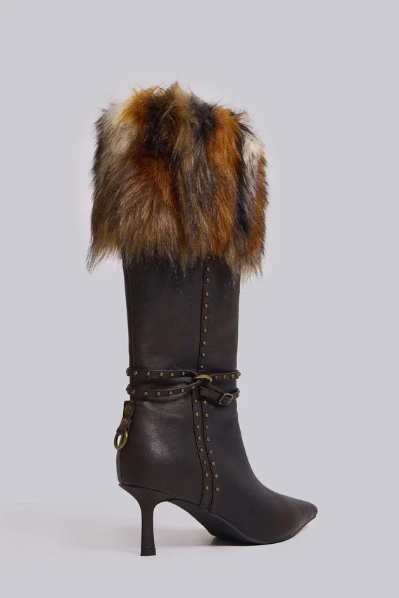 Bottes à talons en fausse fourrure Fauna