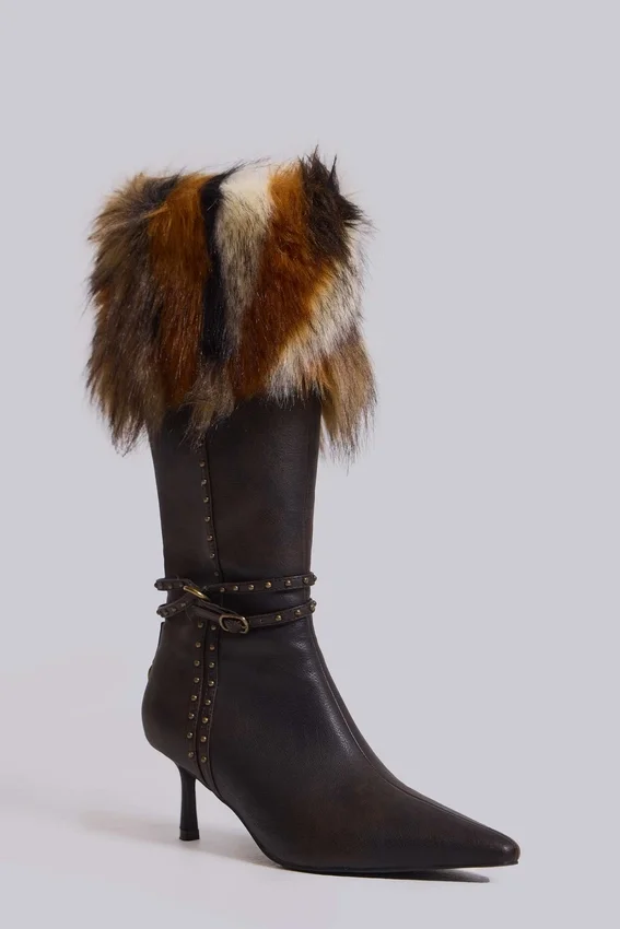 Bottes à talons en fausse fourrure Fauna