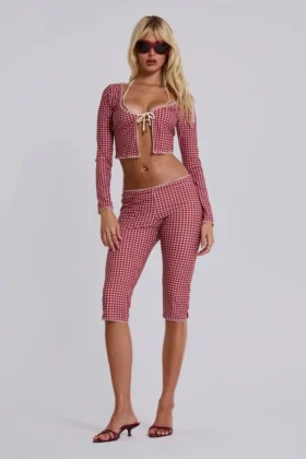 Cardigan de bain Freda à carreaux vichy