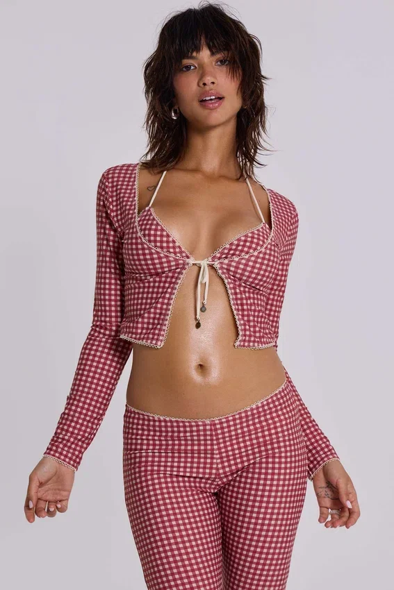Cardigan de bain Freda à carreaux vichy