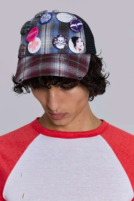 Casquette à carreaux mélangés Badge