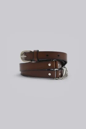 Ceinture en cuir marron Saddle Skinny