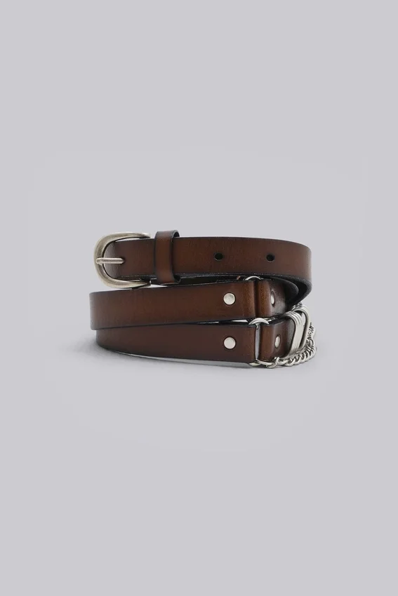 Ceinture en cuir marron Saddle Skinny