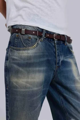 Ceinture en cuir marron Saddle Skinny