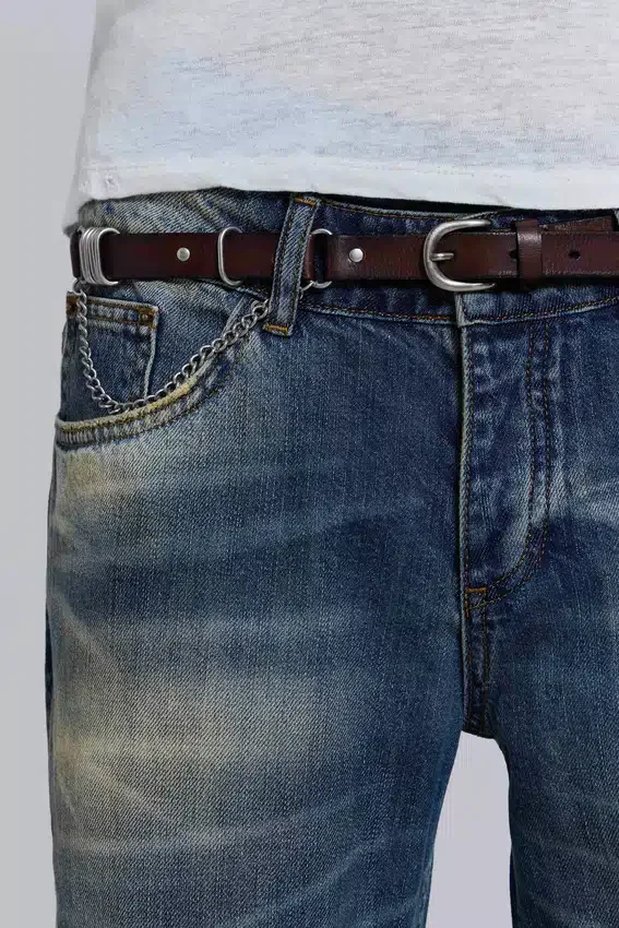 Ceinture en cuir marron Saddle Skinny