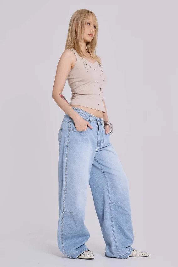 Colossus Jeans cloutés, délavage bleu clair