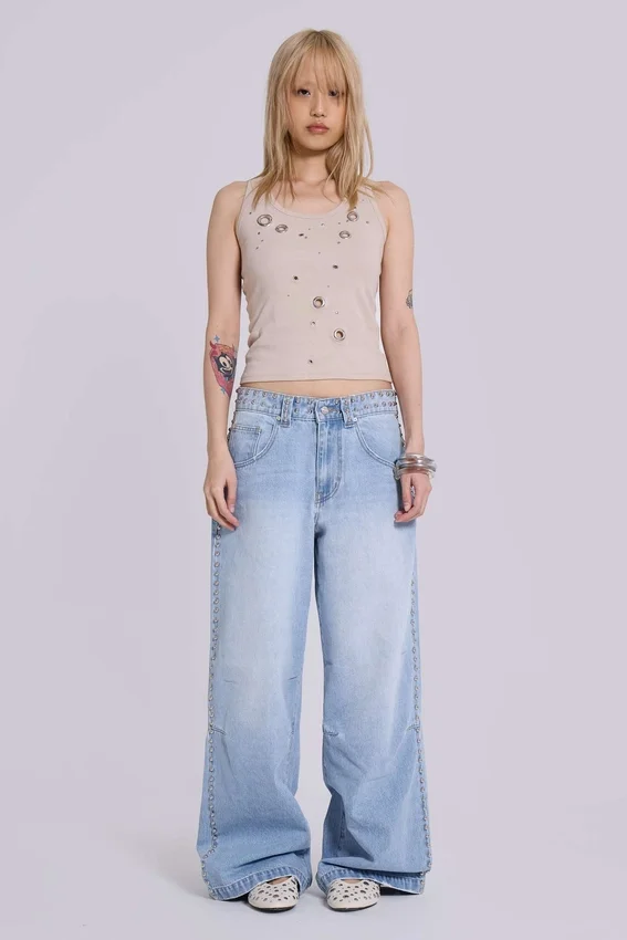 Colossus Jeans cloutés, délavage bleu clair