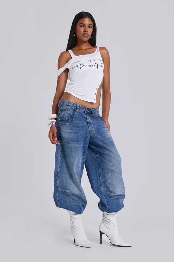 Colossus Jeans cloutés « Nailed » au délavage bleu moyen