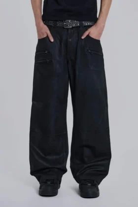 Colossus Jeans en denim enduit avec fermeture éclair