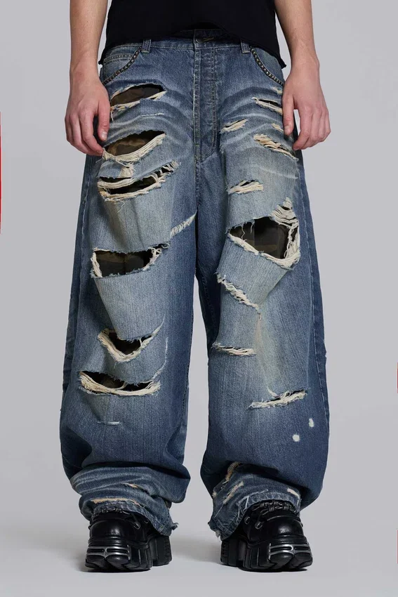 Colossus Jeans XL déchiré à motif camouflage caché