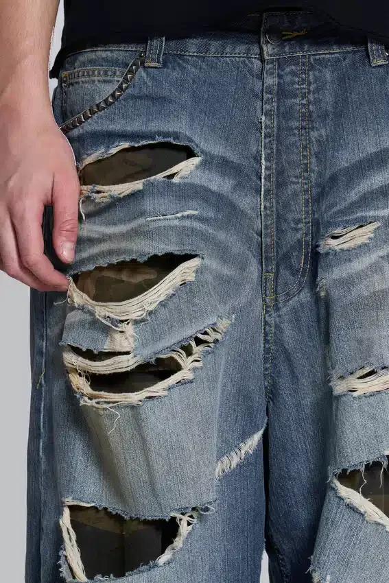 Colossus Jeans XL déchiré à motif camouflage caché