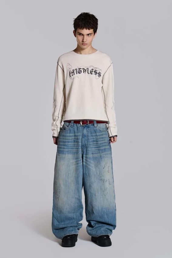 Colossus Jeans XL délavé clair à effet slub