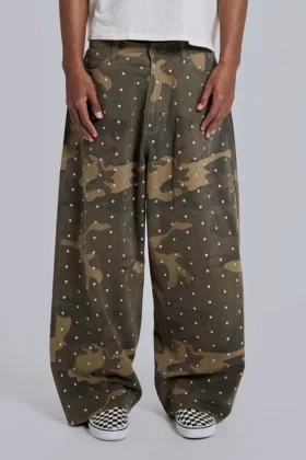 Colossus Jeans XL à motif camouflage clouté