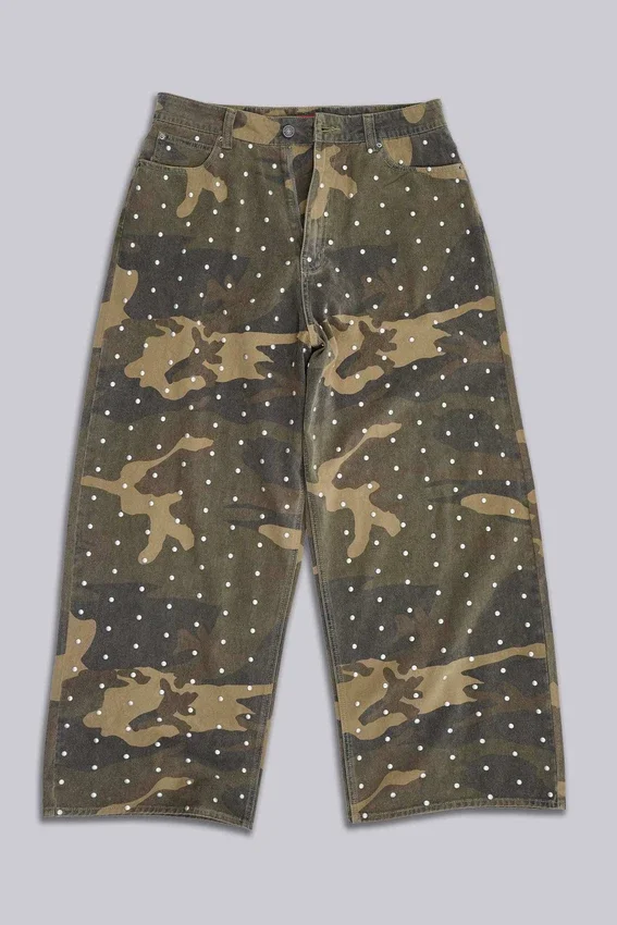 Colossus Jeans XL à motif camouflage clouté
