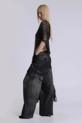 Colossus Jeans XL noir à broderies en relief