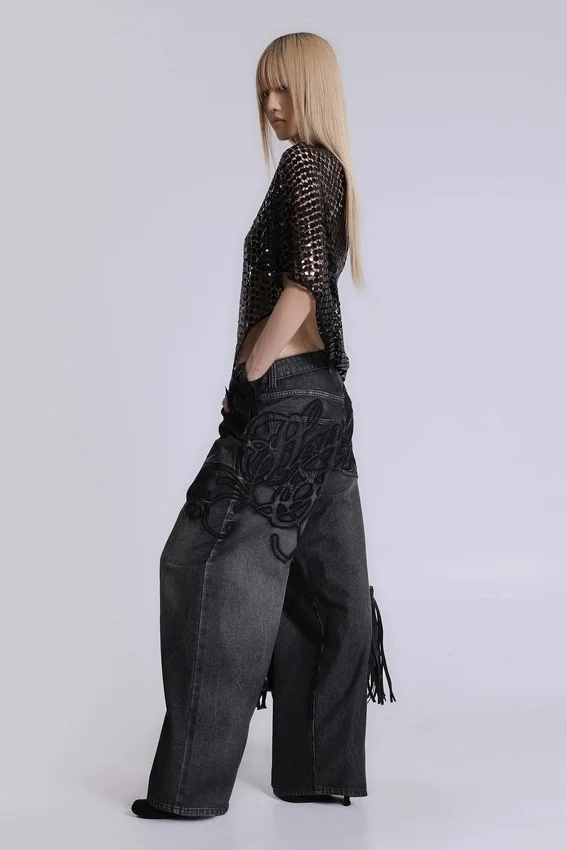 Colossus Jeans XL noir à broderies en relief