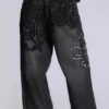 Colossus Jeans XL noir à broderies en relief