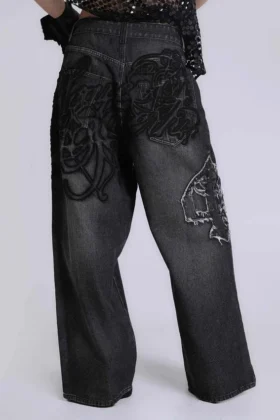 Colossus Jeans XL noir à broderies en relief