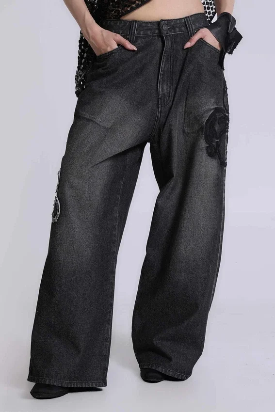 Colossus Jeans XL noir à broderies en relief