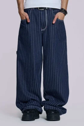Colossus Jeans XL Ollie à fines rayures bleu marine