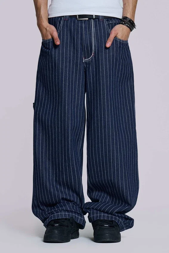 Colossus Jeans XL Ollie à fines rayures bleu marine