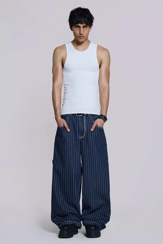 Colossus Jeans XL Ollie à fines rayures bleu marine