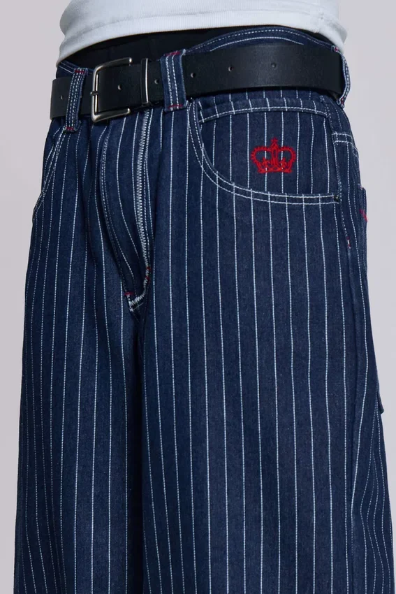 Colossus Jeans XL Ollie à fines rayures bleu marine