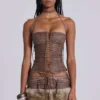 Corset à lacets en simili cuir marron Odile