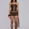 Corset à lacets en simili cuir marron Odile