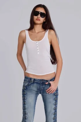 Débardeur Henley transparent en blanc