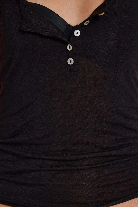 Débardeur Henley transparent noir