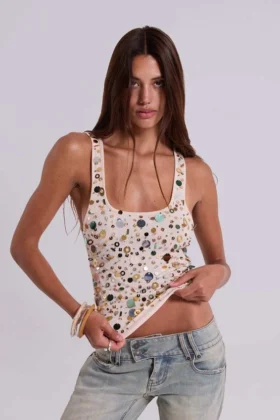 Débardeur à paillettes Addison, couleur sable