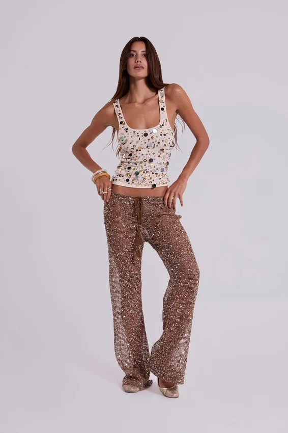 Débardeur à paillettes Addison, couleur sable