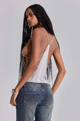 Haut Aleya à perles, gris chiné