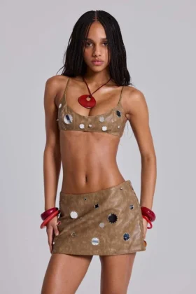 Haut bralette Mirielle en cuir synthétique