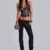 Haut corset en dentelle Roswen, noir