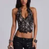 Haut corset en dentelle Roswen, noir