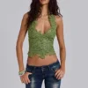 Haut corset en dentelle Roswen, vert