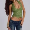 Haut corset en dentelle Roswen, vert