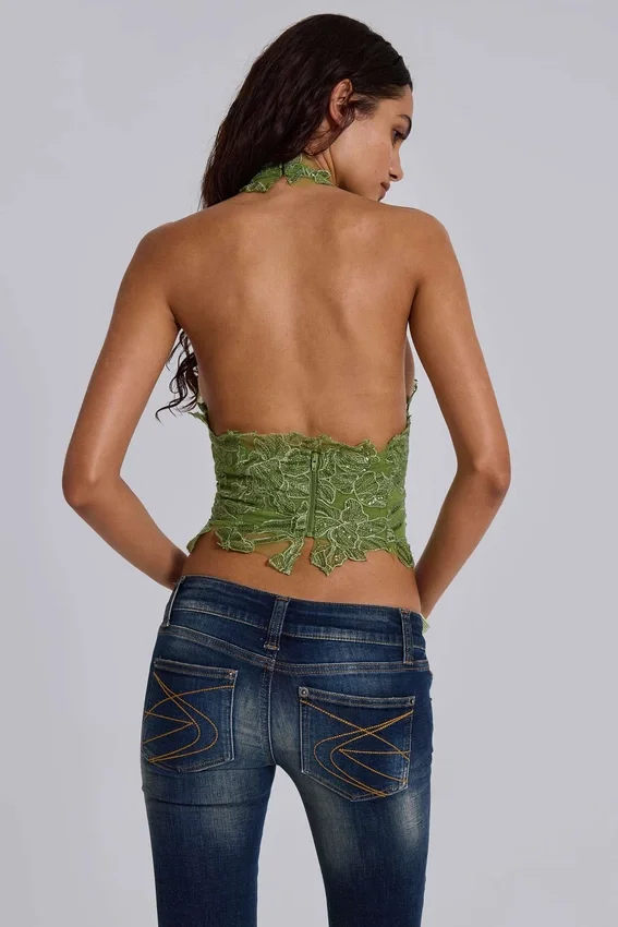 Haut corset en dentelle Roswen, vert
