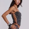 Haut corset en maille à paillettes Deva, couleur Midnight