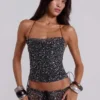 Haut corset en maille à paillettes Deva, couleur Midnight