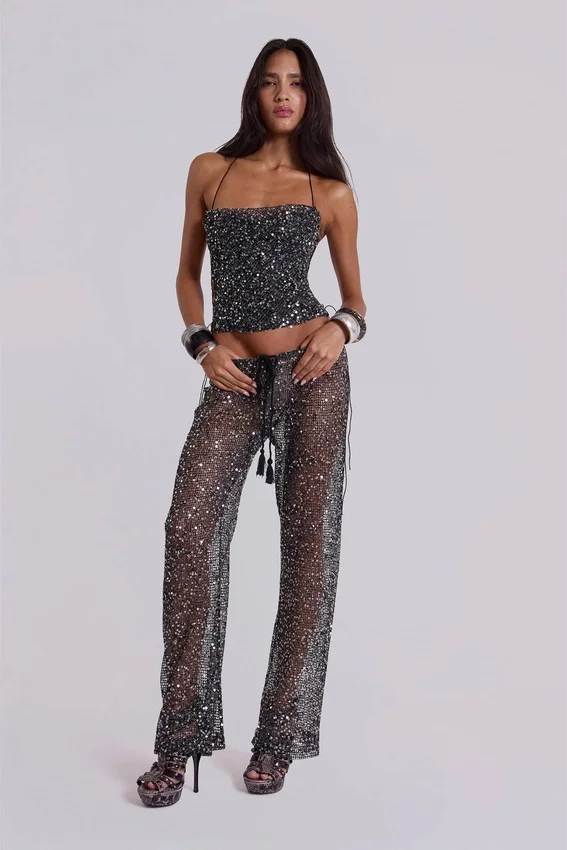 Haut corset en maille à paillettes Deva, couleur Midnight