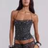 Haut corset en maille à paillettes Deva, couleur Midnight